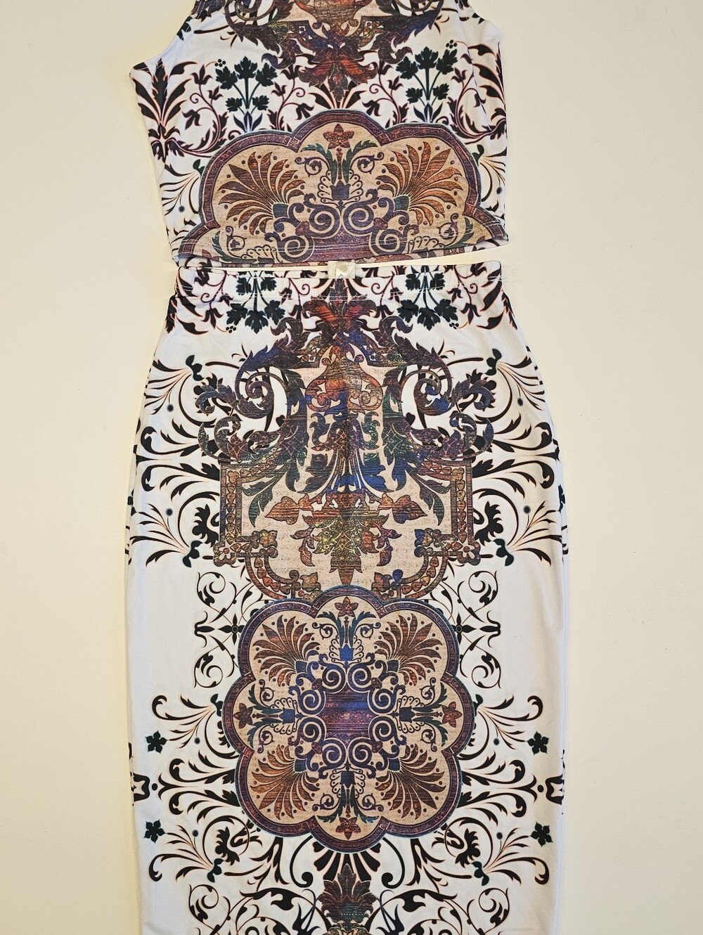 NWT | M | K Too | Baroque Print Crop Top & Midi Skirt Set